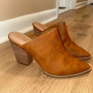 Abound Block Heel Mules Cognac Tan Faux Leather Pointed Toe Size 8